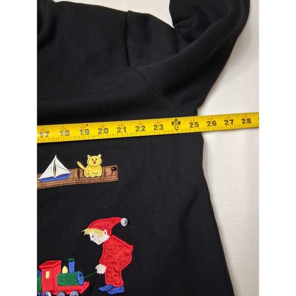 Karen Scott 1x Black Christmas Embroidered Embellished Tree Buttons Cardigan - Picture 8 of 12